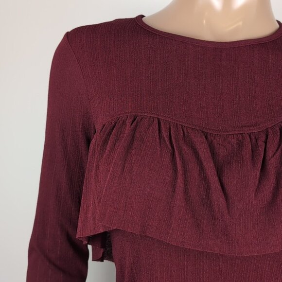 3/$20 Zara W&B Collection Maroon Long Sleeve Crop Top Tiered Ruffle Flounce Fall - Picture 2 of 11